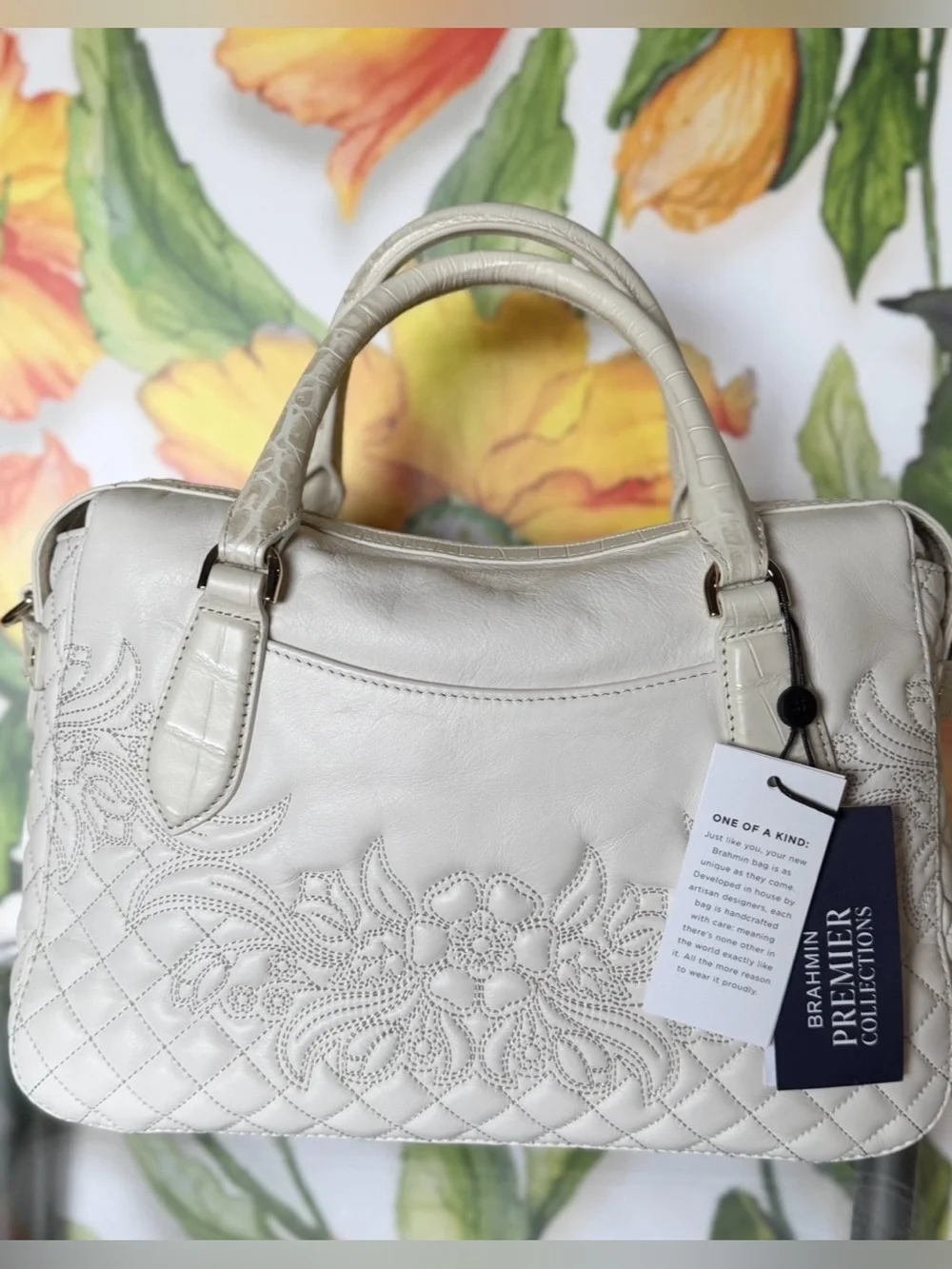 Brahmin Micaela Sea Salt White Kew Genuine Leather Handbag NWT ONE OF A KIND